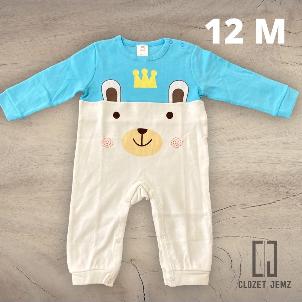 12 Month New Infant Romper - Bear King Long Sleeve